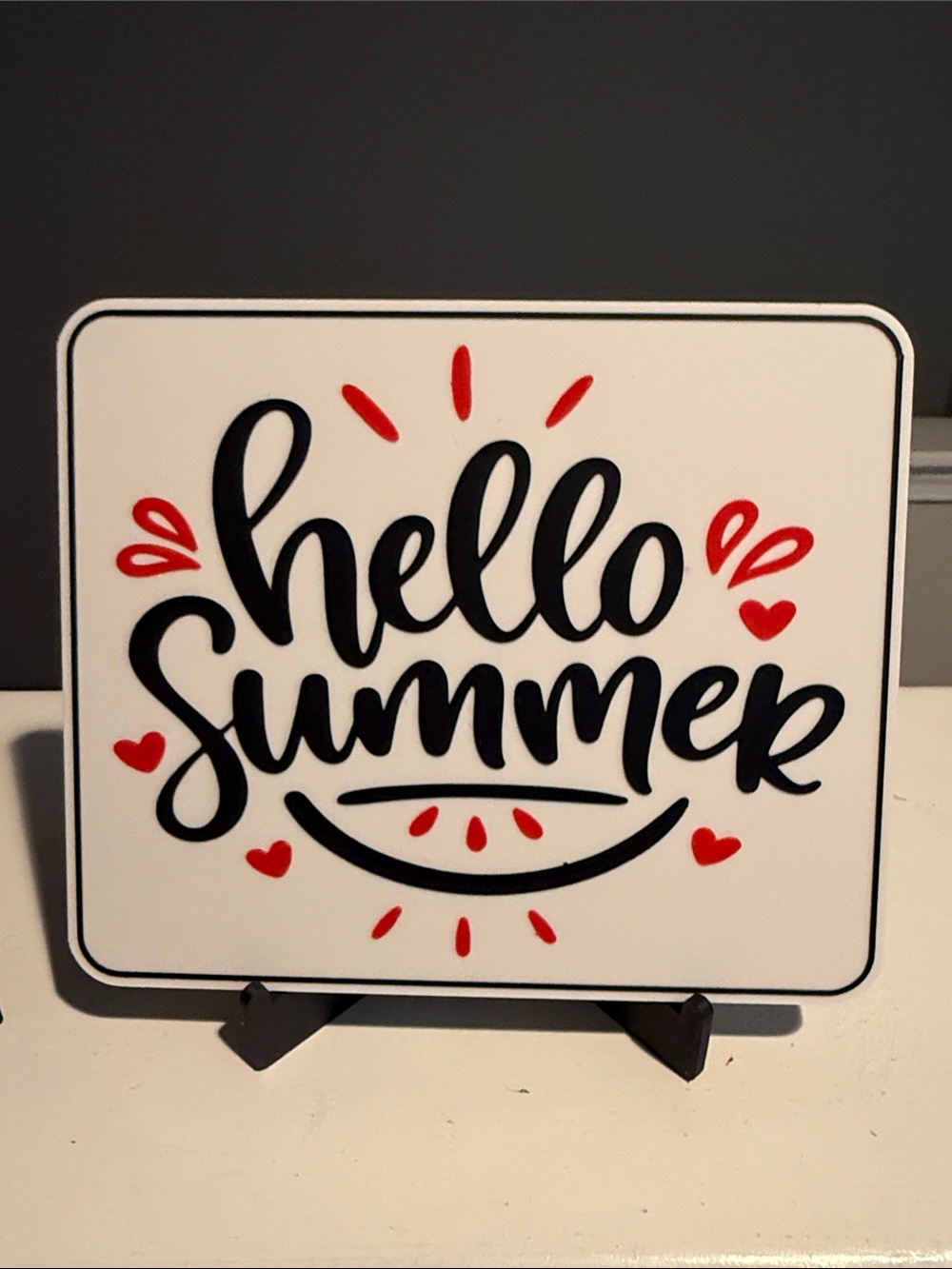 Hello Summer Decorative Sign - White, Black & Red - Picture 1 of 1